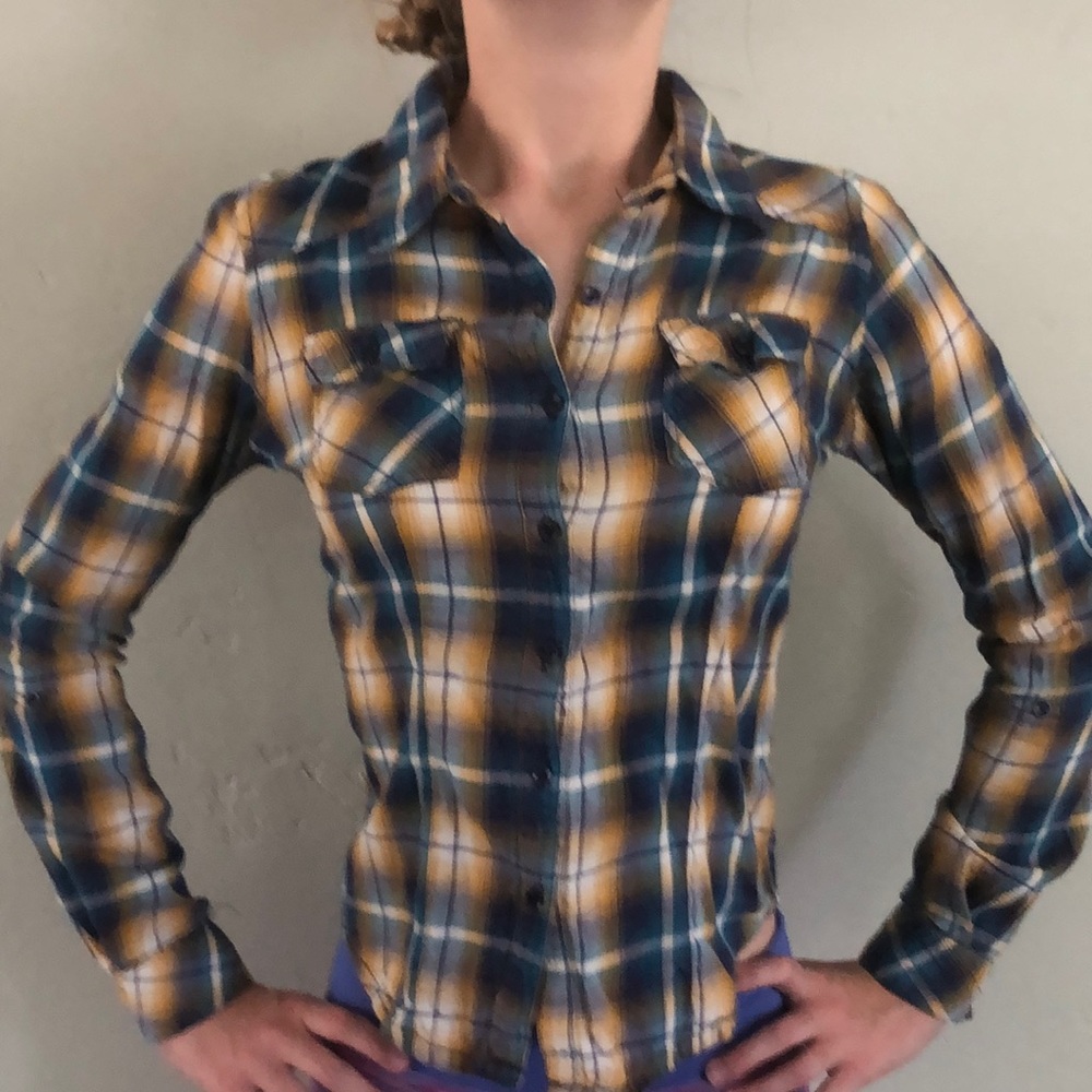 Plaid long sleeve, button up western shirt